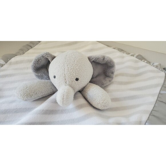 Cloud Island Gray White Striped Elephant Plush Satin Security Blanket Lovey Toy - Picture 3 of 8